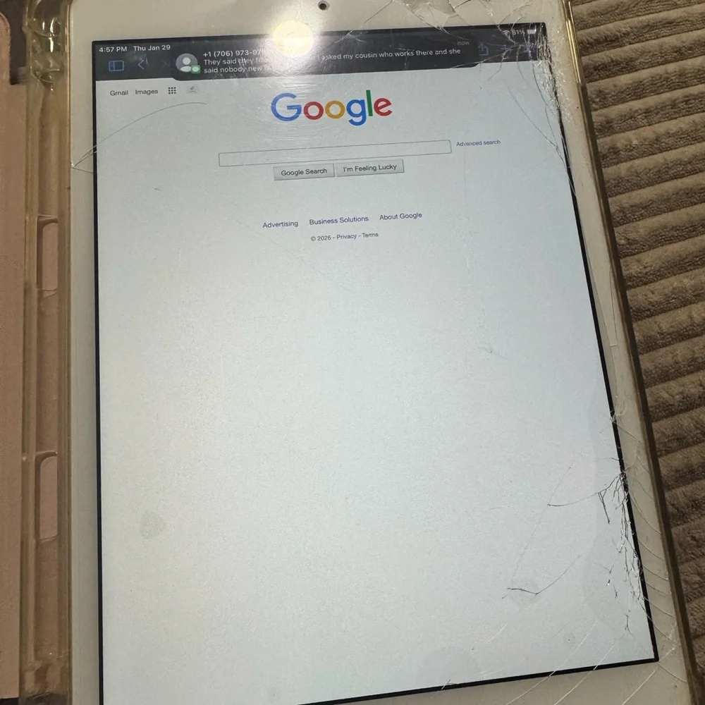 7th Gen iPad Tablet with Cracked Screen.